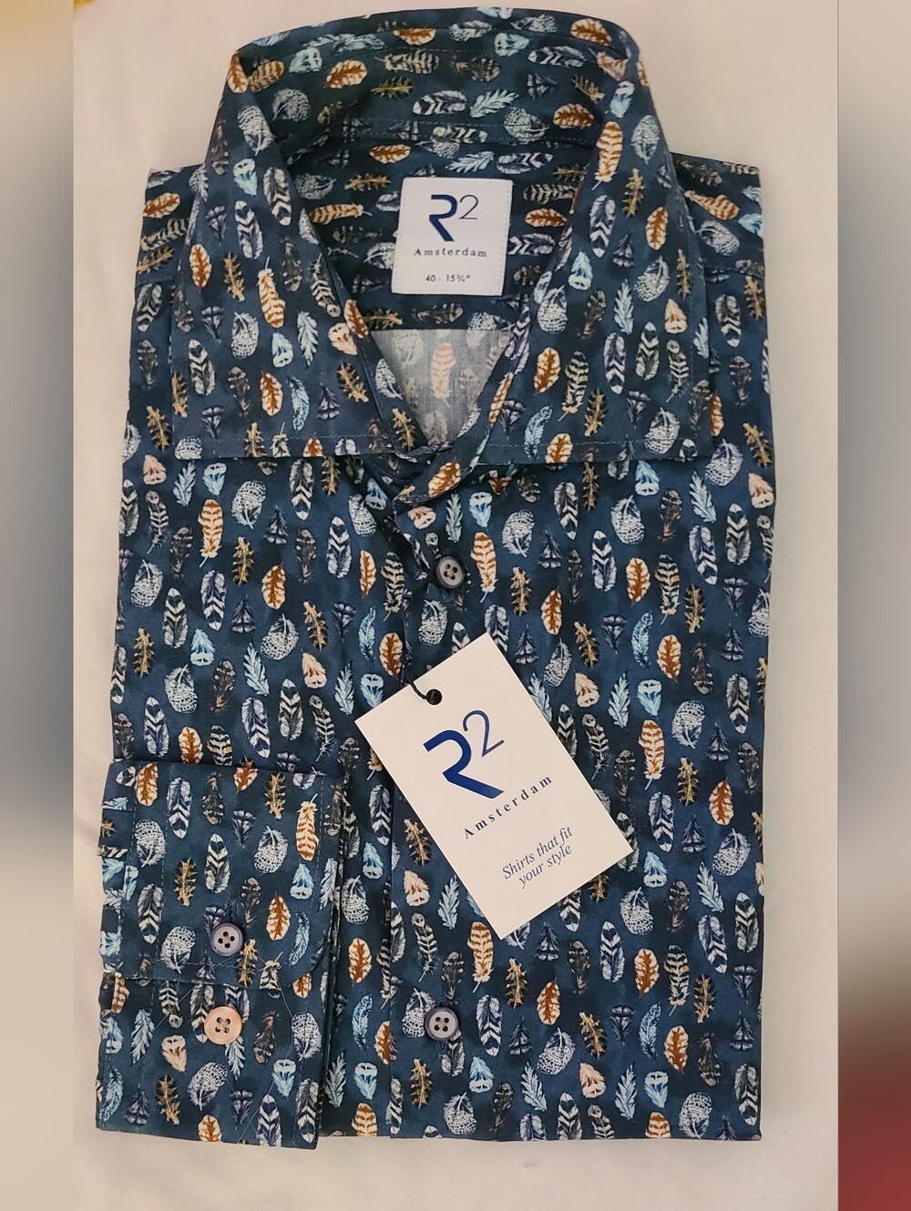 R2 Men’s Navy Feather Print Shirt